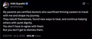 Chess Grandmaster Vidit Gujrathi Defends Family's Medical Professions After Online Criticism