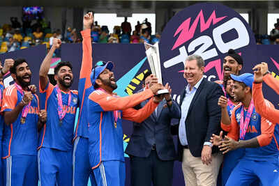 Rohit Sharma lifts the T20 World Cup trophy in triumph