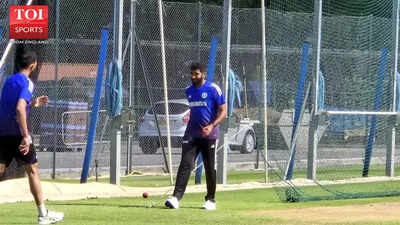 Jasprit Bumrah fine-tuning his bowling during a practice session.