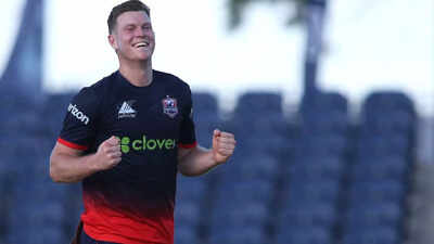 Mitchell Owen celebrates a crucial wicket.