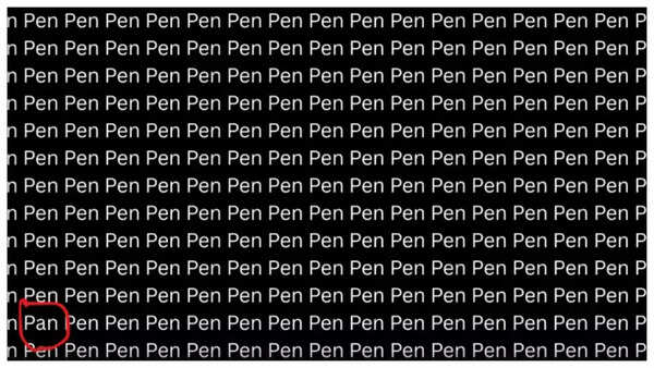 A field of the word 'pens' with one 'pan' hidden